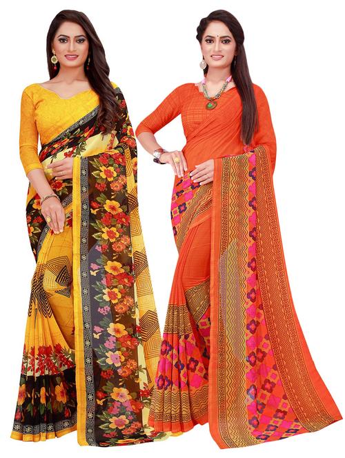 pack of 2 printed casual wear sarees with blouse - 21395967 - Very Small Image - 1