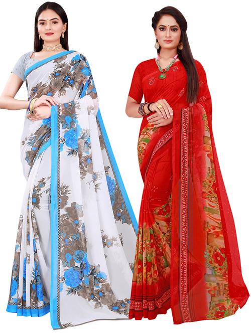 pack of 2 printed casual wear saree with blouse - 21395975 - Very Small Image - 1