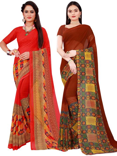 pack of 2 printed casual wear sarees with blouse - 21395987 - Very Small Image - 1