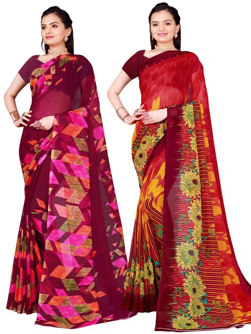 pack of 2 printed casual wear sarees with blouse - 21395991 - Very Small Image - 1