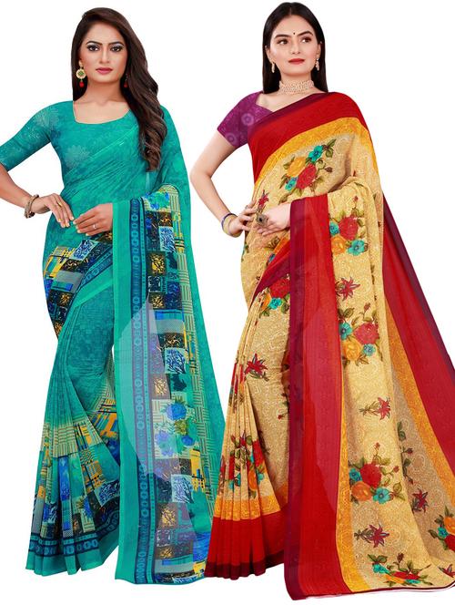 pack of 2 printed casual wear saree with blouse - 21395995 - Very Small Image - 1