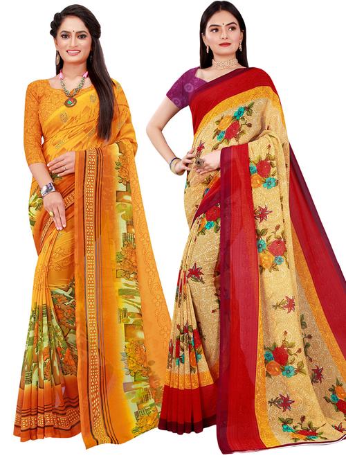 pack of 2 printed casual wear sarees with blouse - 21396006 - Very Small Image - 1