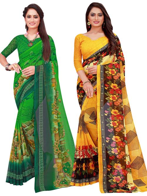 pack of 2 printed casual wear sarees with blouse - 21396009 - Very Small Image - 1