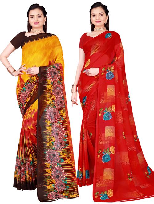 pack of 2 printed casual wear saree with blouse - 21396014 - Very Small Image - 1