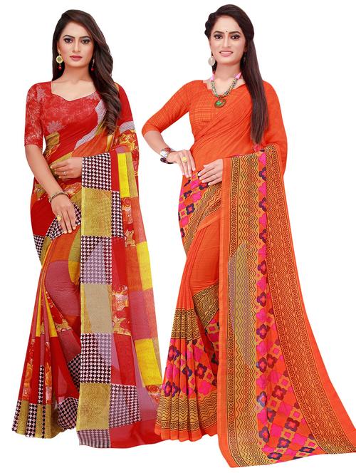 pack of 2 printed casual wear saree with blouse - 21396015 - Very Small Image - 1