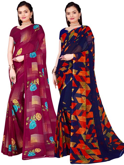 pack of 2 printed casual wear saree with blouse - 21396021 - Very Small Image - 1