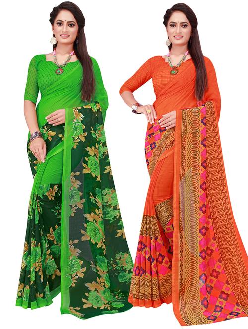 pack of 2 printed casual wear saree with blouse - 21396048 - Very Small Image - 1