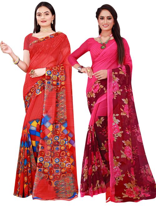 pack of 2 printed casual wear sarees with blouse - 21396051 - Very Small Image - 1