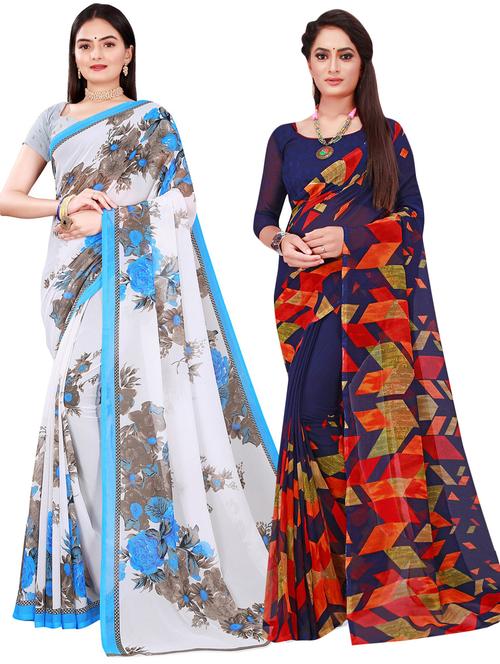 pack of 2 printed casual wear sarees with blouse - 21396059 - Very Small Image - 1