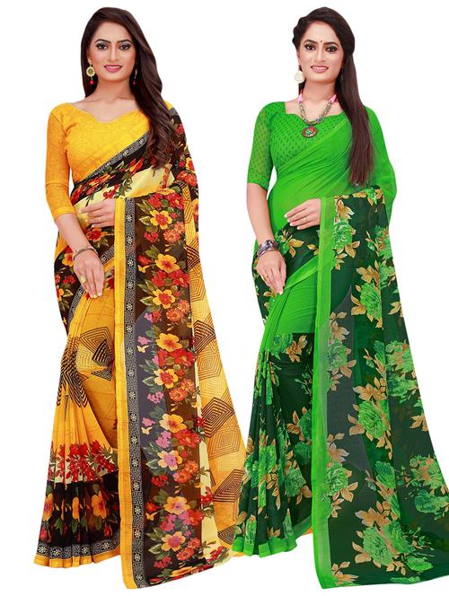 pack of 2 printed casual wear sarees with blouse - 21396062 - Very Small Image - 1
