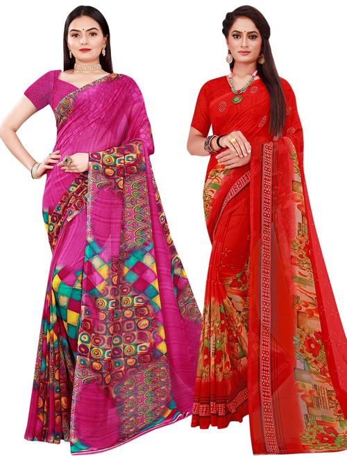 pack of 2 casual wear combo sarees with blouse - 21396064 - Very Small Image - 1