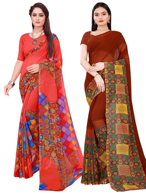 pack of 2 printed casual wear sarees with blouse - 21396077 - Very Small Image - 1