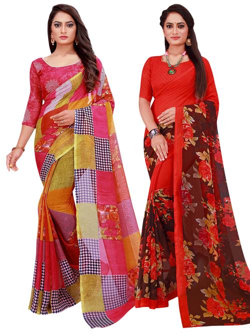 pack of 2 printed casual wear sarees with blouse - 21396079 - Very Small Image - 1