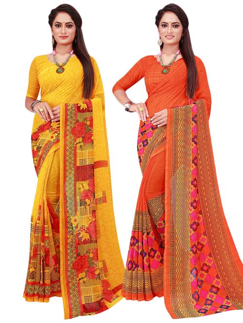 pack of 2 printed casual wear sarees with blouse - 21396087 - Very Small Image - 1