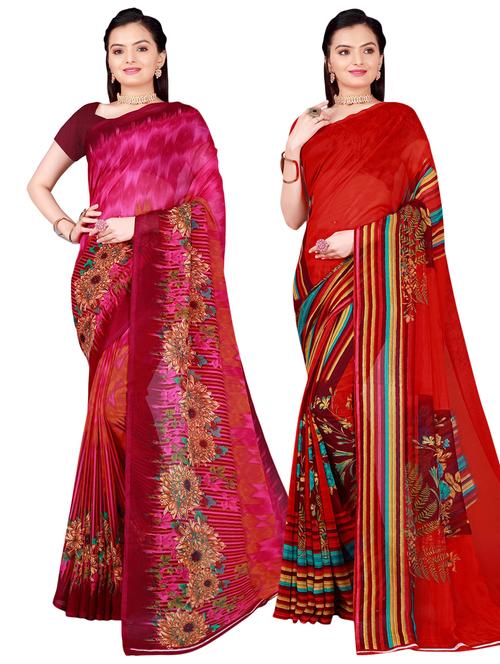 pack of 2 printed casual wear sarees with blouse - 21396088 - Very Small Image - 1