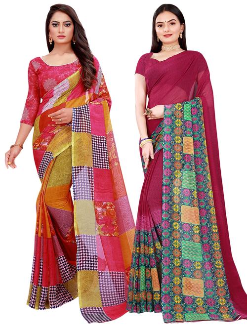 pack of 2 printed casual wear sarees with blouse - 21396092 - Very Small Image - 1