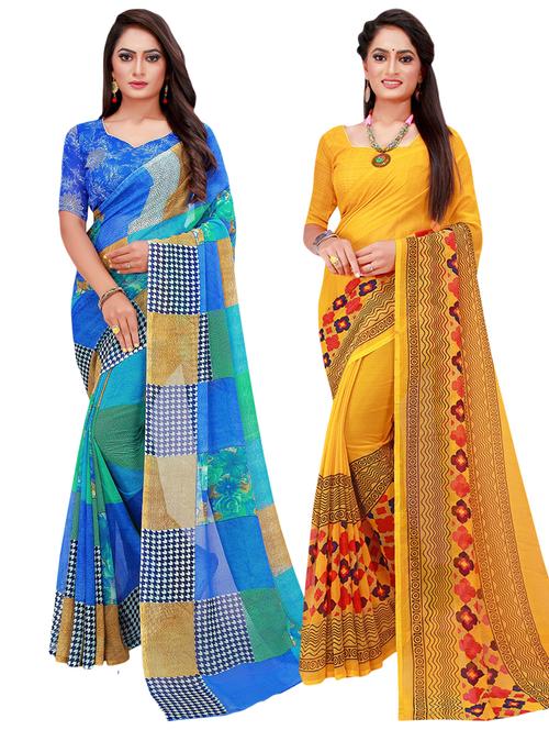 pack of 2 printed casual wear sarees with blouse - 21396094 - Very Small Image - 1