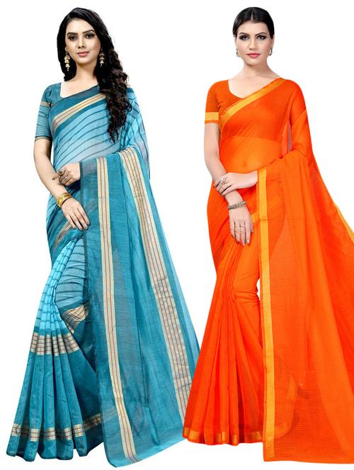 pack of 2 casual wear sarees with blouse - 21396099 - Very Small Image - 1