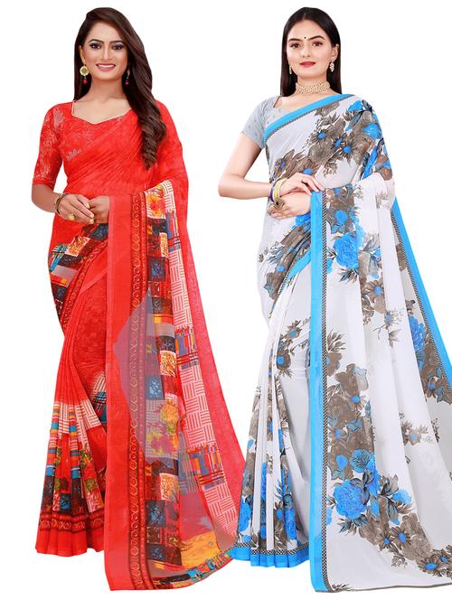 pack of 2 printed casual wear sarees with blouse - 21396102 - Very Small Image - 1