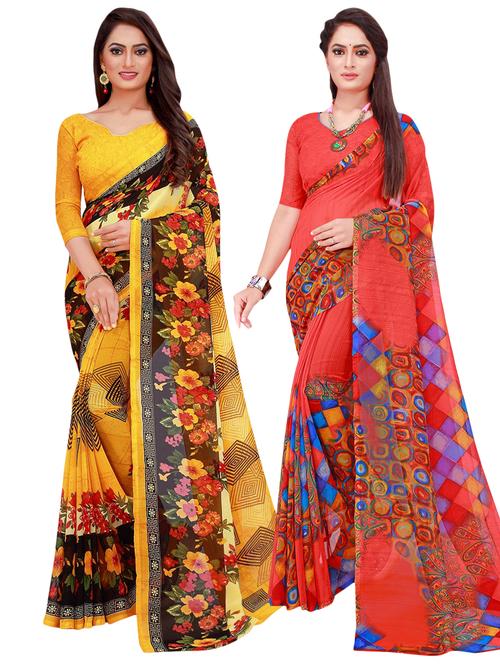 pack of 2 printed casual wear sarees with blouse - 21396114 - Very Small Image - 1