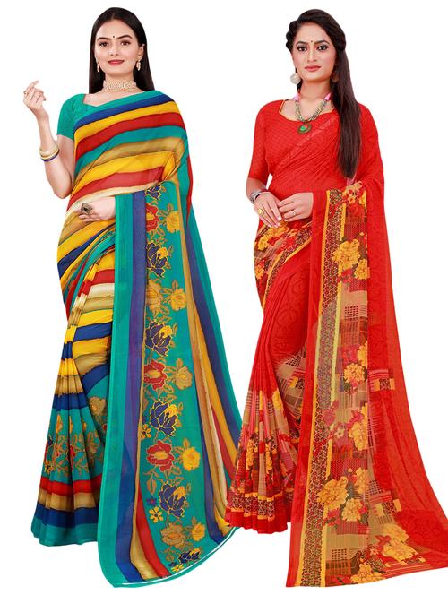 pack of 2 casual wear combo sarees with blouse - 21396117 - Very Small Image - 1
