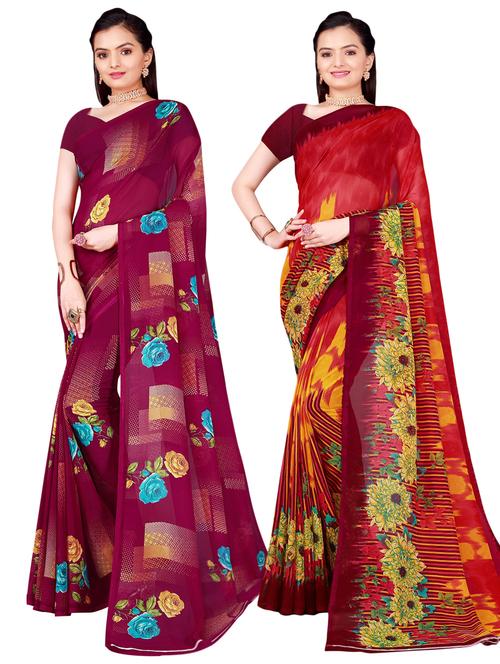 pack of 2 printed casual wear sarees with blouse - 21396162 - Very Small Image - 1