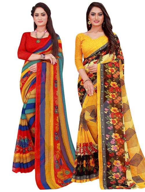 pack of 2 casual wear combo sarees with blouse - 21396169 - Very Small Image - 1