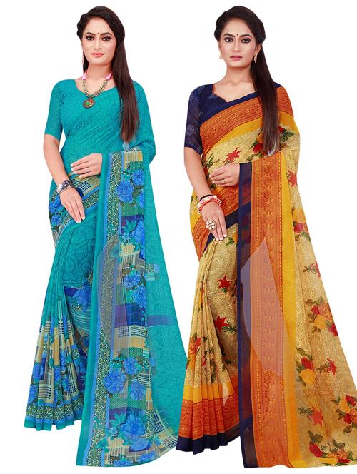 pack of 2 printed casual wear sarees with blouse - 21396170 - Very Small Image - 1