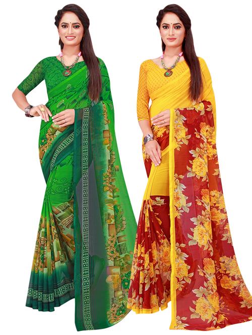 pack of 2 casual wear combo sarees with blouse - 21396172 - Very Small Image - 1