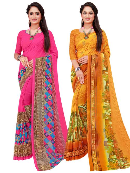 pack of 2 printed casual wear sarees with blouse - 21396175 - Very Small Image - 1