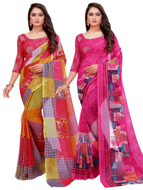 pack of 2 printed casual wear sarees with blouse - 21396180 - Very Small Image - 1