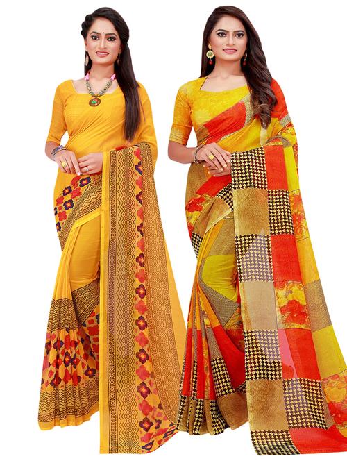 pack of 2 printed casual wear sarees with blouse - 21396201 - Very Small Image - 1