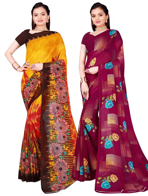 pack of 2 printed casual wear sarees with blouse - 21396209 - Very Small Image - 1