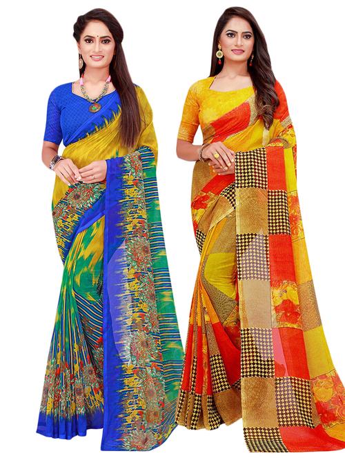 pack of 2 printed casual wear sarees with blouse - 21396216 - Very Small Image - 1