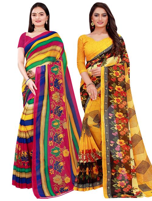 pack of 2 printed casual wear sarees with blouse - 21396218 - Very Small Image - 1