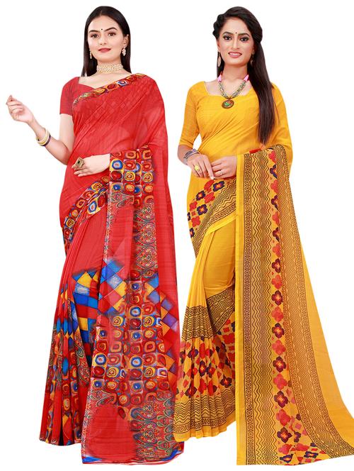 pack of 2 casual wear combo sarees with blouse - 21396223 - Very Small Image - 1