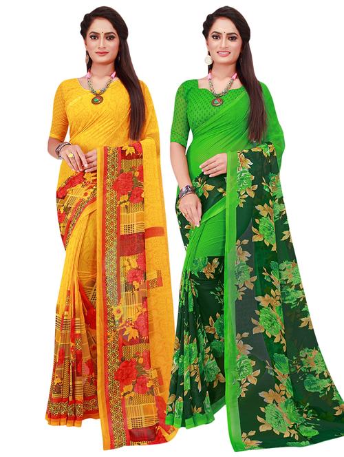 pack of 2 printed casual wear sarees with blouse - 21396227 - Very Small Image - 1