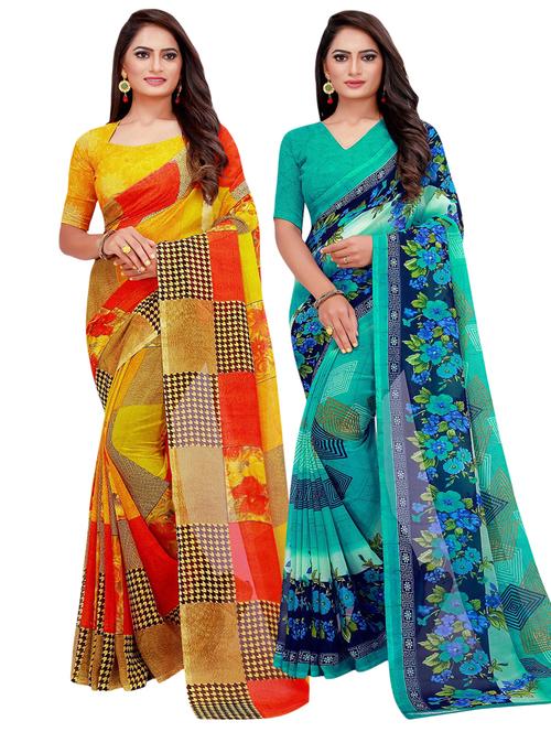 pack of 2 printed casual wear sarees with blouse - 21396237 - Very Small Image - 1