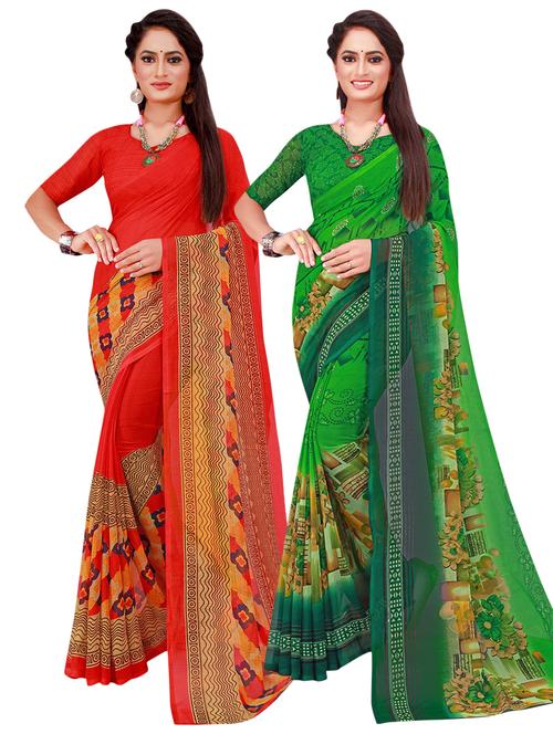 pack of 2 printed casual wear sarees with blouse - 21396245 - Very Small Image - 1