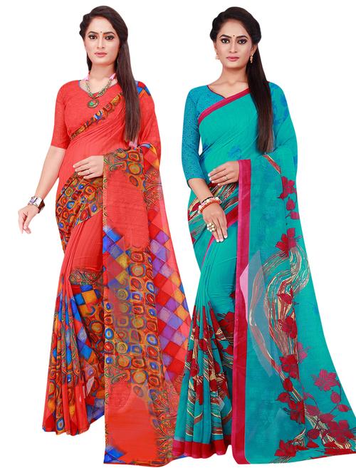 pack of 2 printed casual wear sarees - 21396253 - Very Small Image - 1