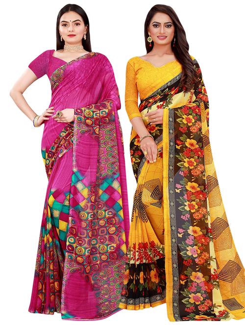 pack of 2 printed casual wear sarees with blouse - 21396264 - Very Small Image - 1