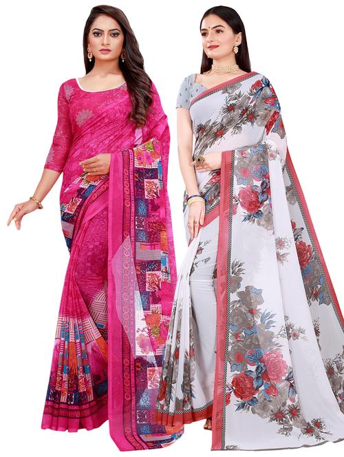 pack of 2 printed casual wear sarees with blouse - 21396272 - Very Small Image - 1