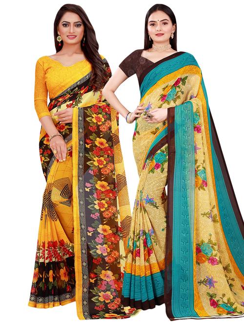 pack of 2 printed casual wear sarees with blouse - 21396273 - Very Small Image - 1