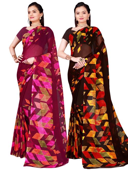pack of 2 printed casual wear sarees with blouse - 21396277 - Very Small Image - 1
