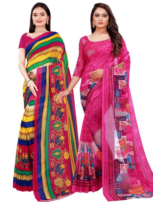 pack of 2 printed casual wear sarees with blouse - 21396282 - Very Small Image - 1