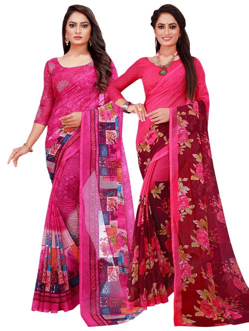 pack of 2 printed casual wear sarees with blouse - 21396284 - Very Small Image - 1