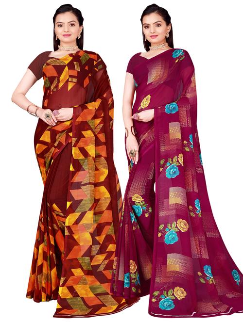 pack of 2 printed casual wear sarees with blouse - 21396290 - Very Small Image - 1