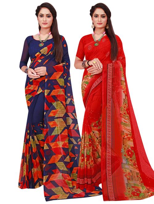 pack of 2 printed casual wear sarees with blouse - 21396300 - Very Small Image - 1