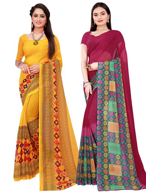 pack of 2 printed casual wear sarees with blouse - 21396303 - Very Small Image - 1