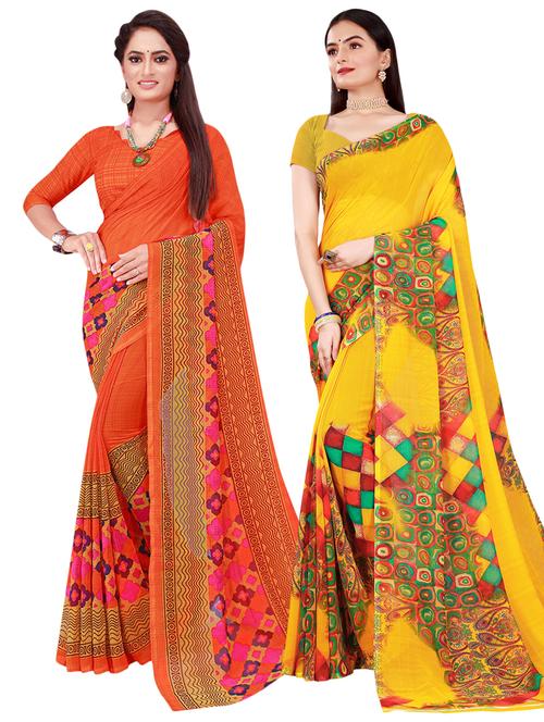 pack of 2 casual wear combo sarees with blouse - 21396335 - Very Small Image - 1